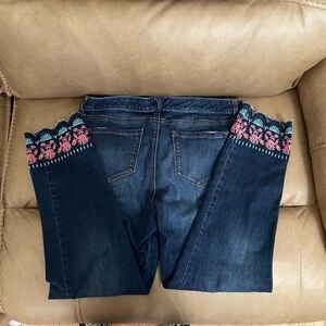 Crown & Ivy Jeans with Pink and Blue Embroidery